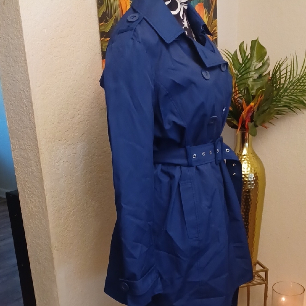Kenneth Cole Reaction Blue Trench Coat - Picture 3 of 6